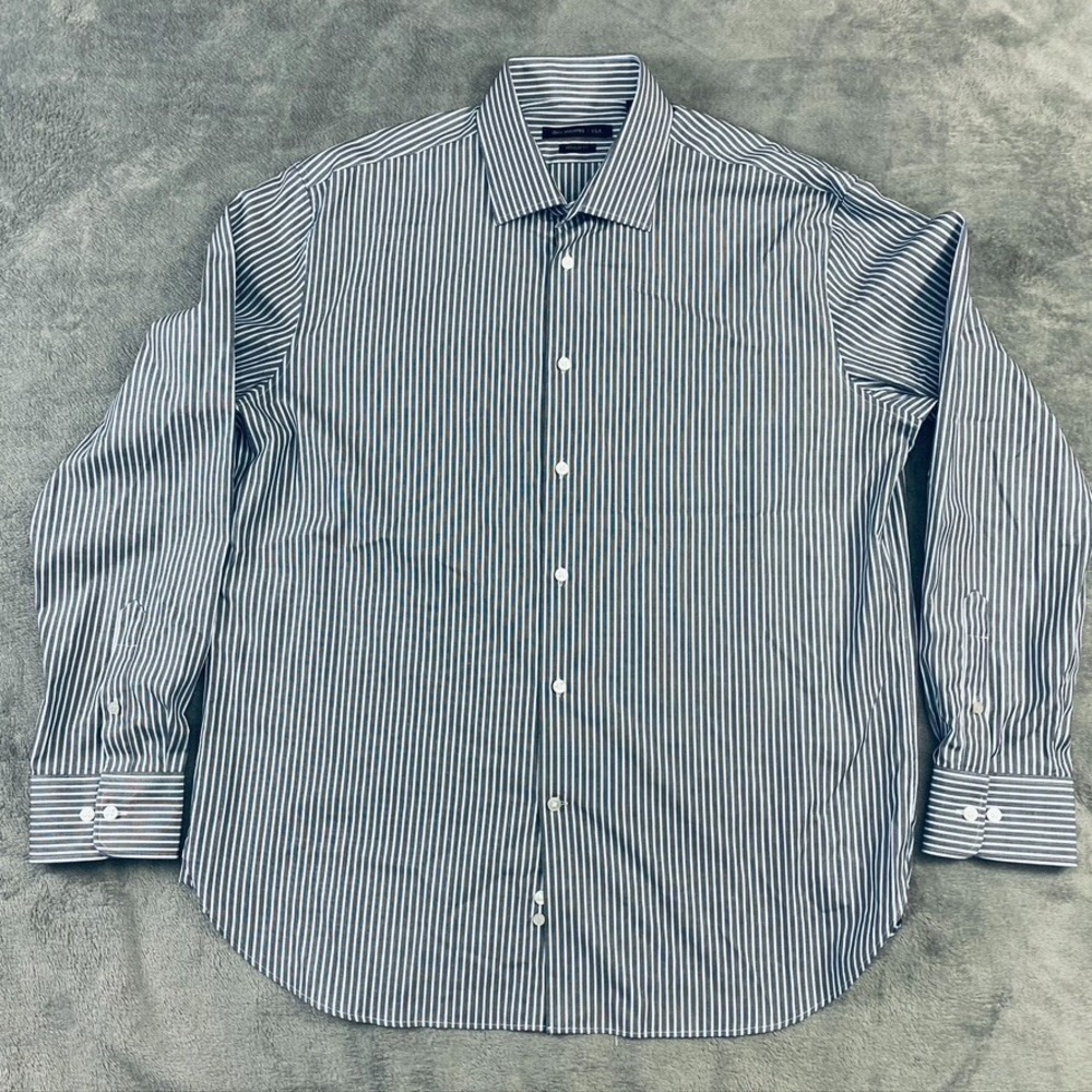 John Varvatos Shirt Mens 17 34/35 USA Regular Fit Button Up Striped Dress Preppy